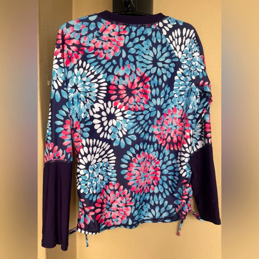 Grace Karin Youth Girls Blue /Pink/White Rash Guard Top Long Sleeve Size 14Y